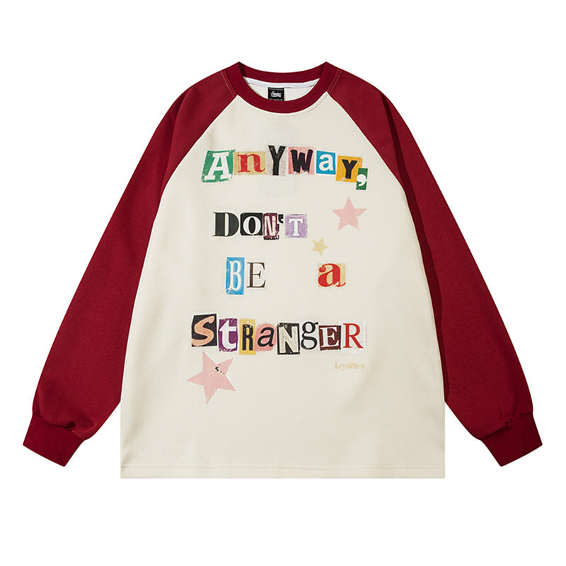 Men's Letters Multicolor Printing Autumn And Winter Couple Loose Long Sleeve Sweatershirt