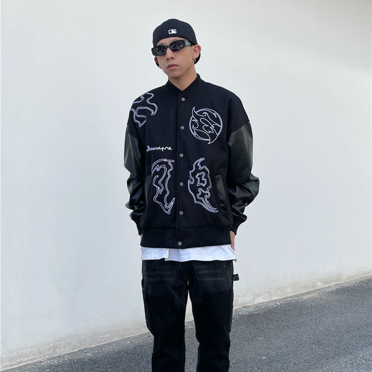 Men's Hip Hop Loose Stitching PU Leather Jacket