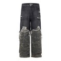 Men's American High Street Stitched Camouflage Wide Leg Jeans