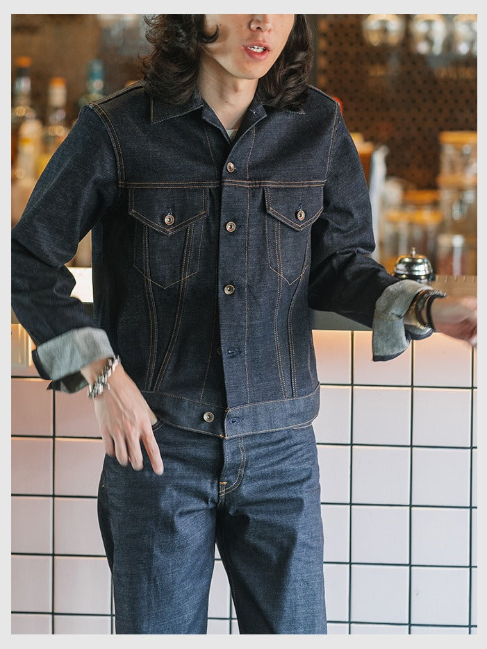 Men's Casual All-matching Raw Wash Jacket