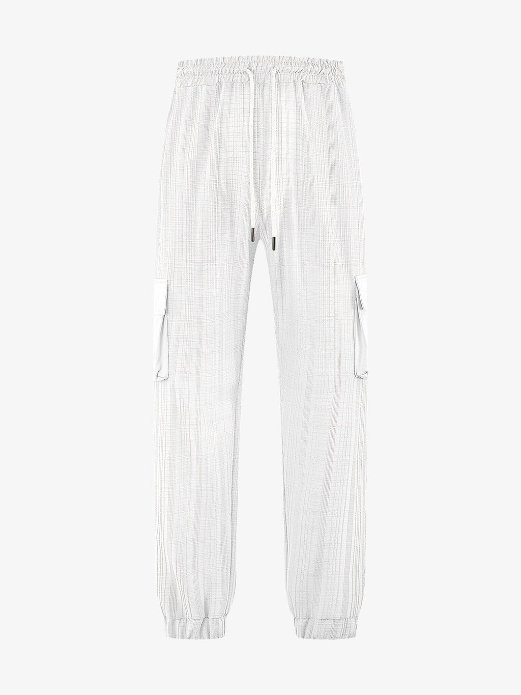 Loose Breathable Micro Elastic Lace-up Imitation Linen Plaid Men's Casual Pants Overalls
