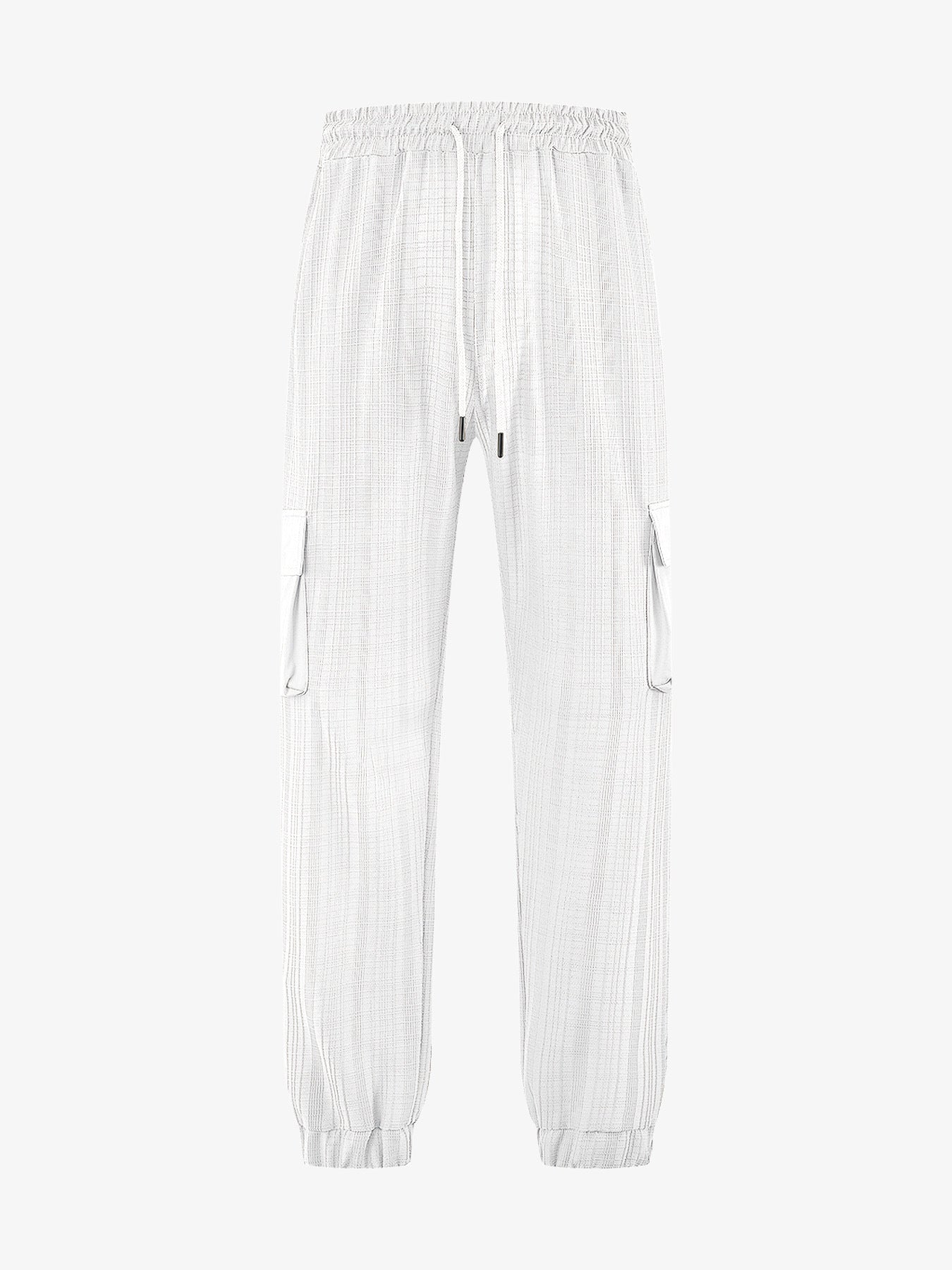Loose Breathable Micro Elastic Lace-up Imitation Linen Plaid Men's Casual Pants Overalls