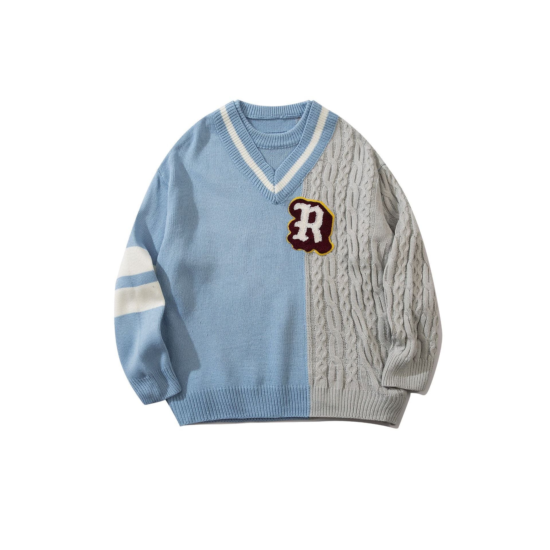 Stitching Sweater Fake Two Pieces Of V-neck