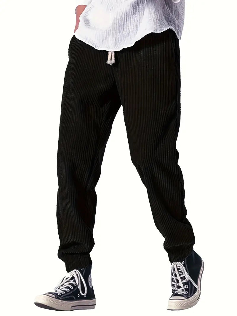 Mens Thickened Waffle-Weave Sporty Casual Pants For Fall Winter