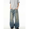 Splash-ink Jeans Men's Retro Washed Distressed Baggy Straight Trousers
