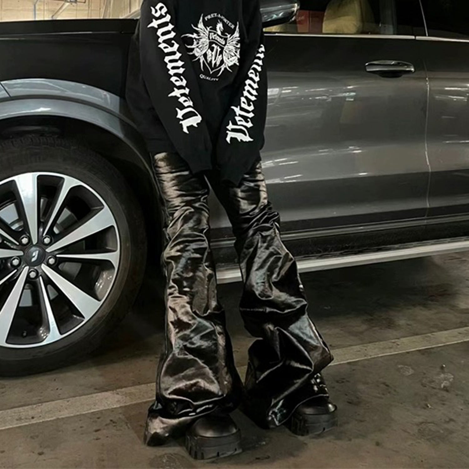 Black Coated Shiny Patent Leather Skinny Jeans