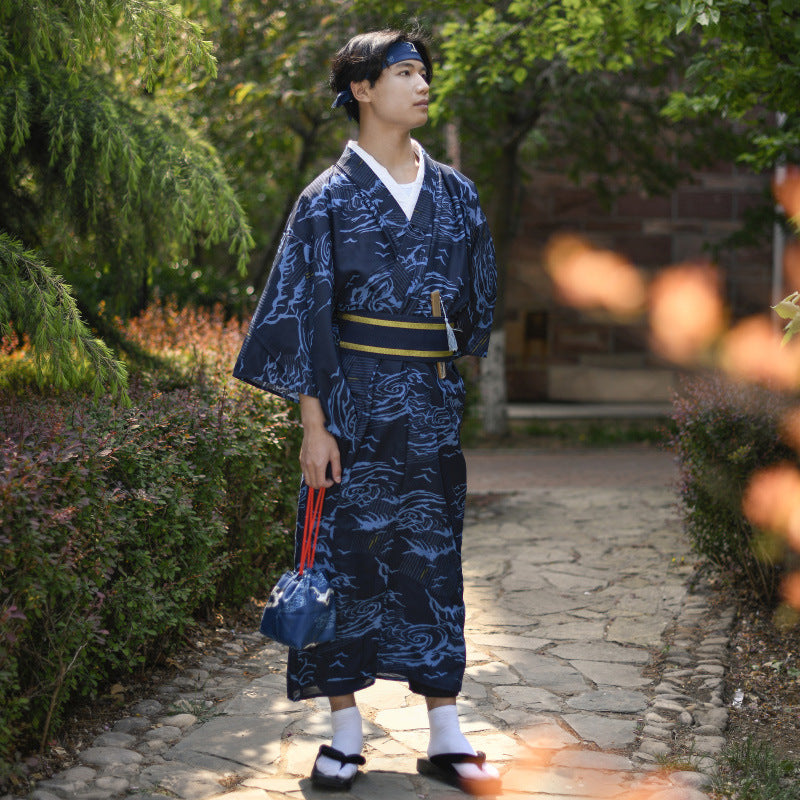Japanese Traditional Men's Kimono Bathrobe Pajamas Spark Conference Kimono Formal Wear Ironing-free Six-piece Set