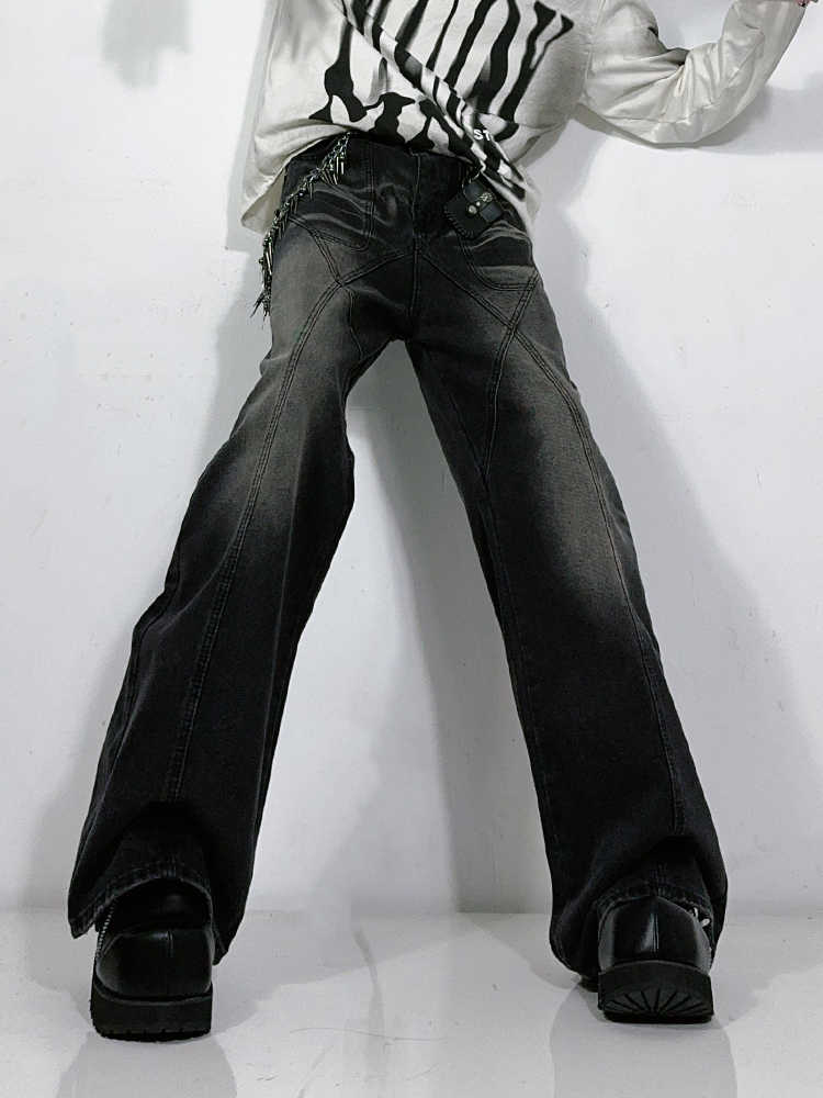 Washed Worn Jeans Straight Mop Casual Trousers