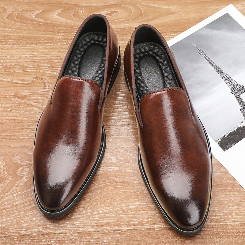 Men's Leather Shoes Business Formal Wear Casual Pointed Leather Shoes Summer Breathable Invisible Elevated Loafers Hair Stylist