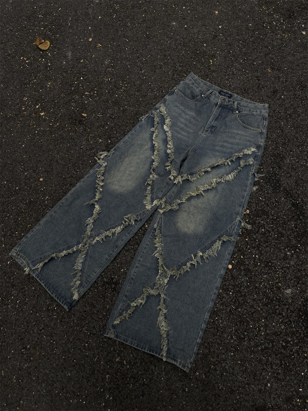 Burrs Tassels Patchwork Design Wide Leg Jeans