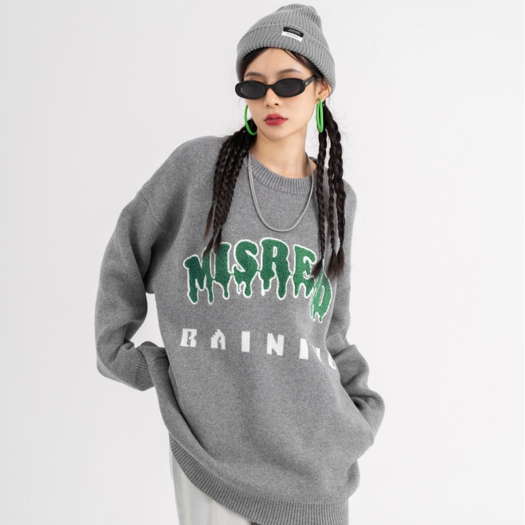 Lazy Couple Men And Women Embroidered With Letters Sweater