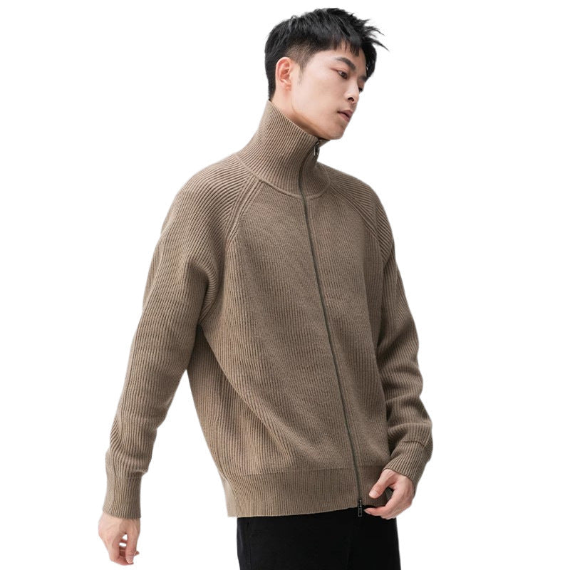 Autumn And Winter Zip-up Knit Cardigan Turtleneck Sweater For Men
