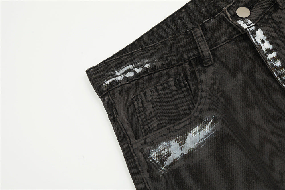 Punk Waste Soil Distressed Men Denim Straight-leg Trousers