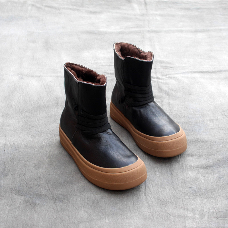 Handmade Cowhide Boots For Women With Vintage Round Head