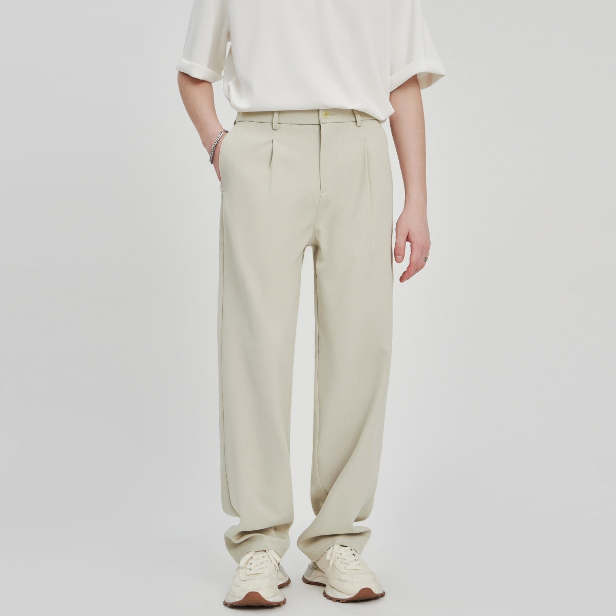 Anti-Wrinkle Woven Casual Loose Straight Drooping Suit Pants