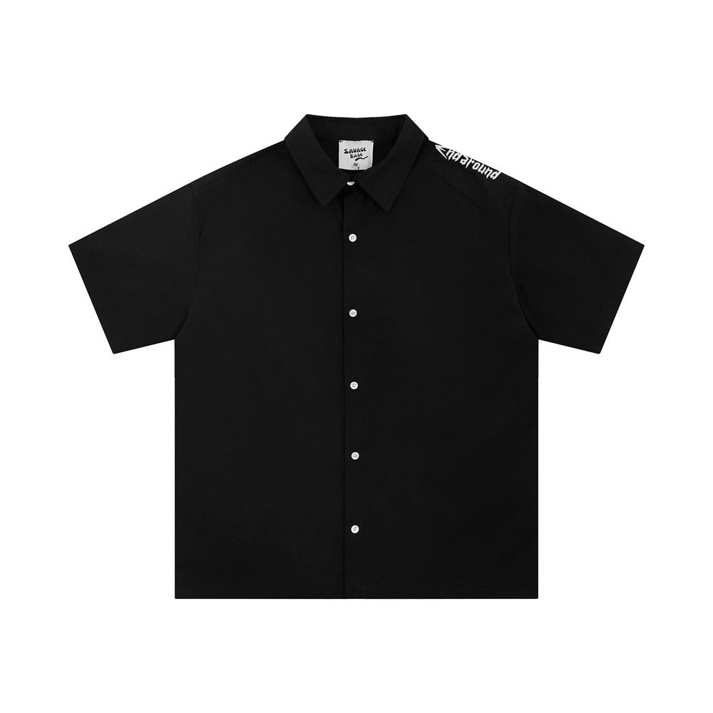 Men's Loose Casual Letter Embroidered Short Sleeve Shirt
