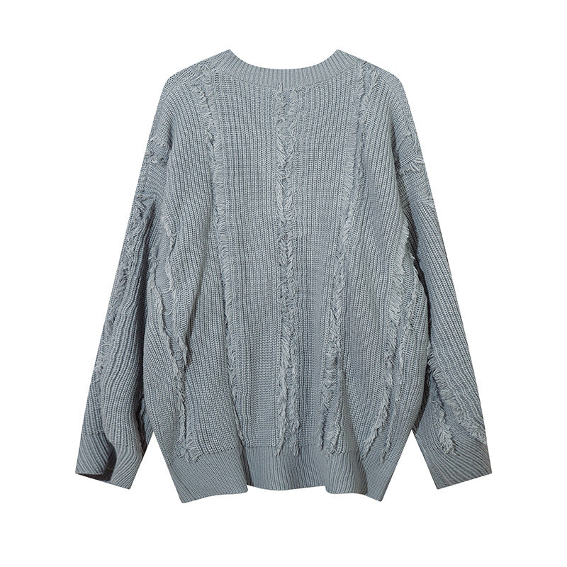 Idle Style Solid Color Cat Beard Stitching Loose Sweater