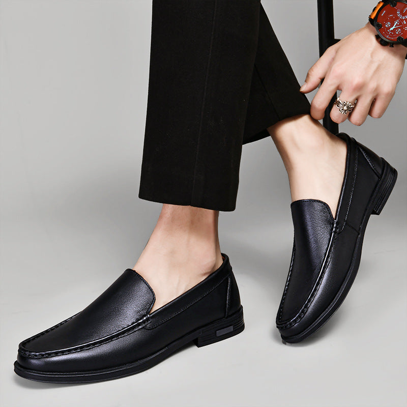 Cowhide Loafers Men's British Business Dress Slip-on Hollowed-out Breathable Leather Shoes