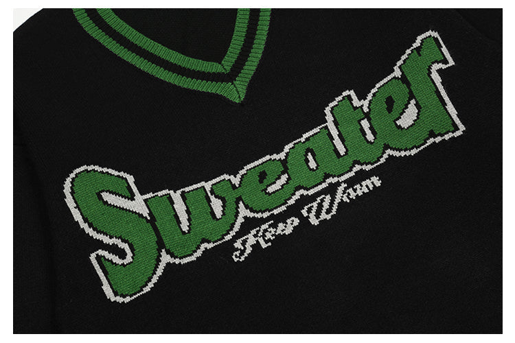 Women's Retro American V Neck Long Sleeve Sweater
