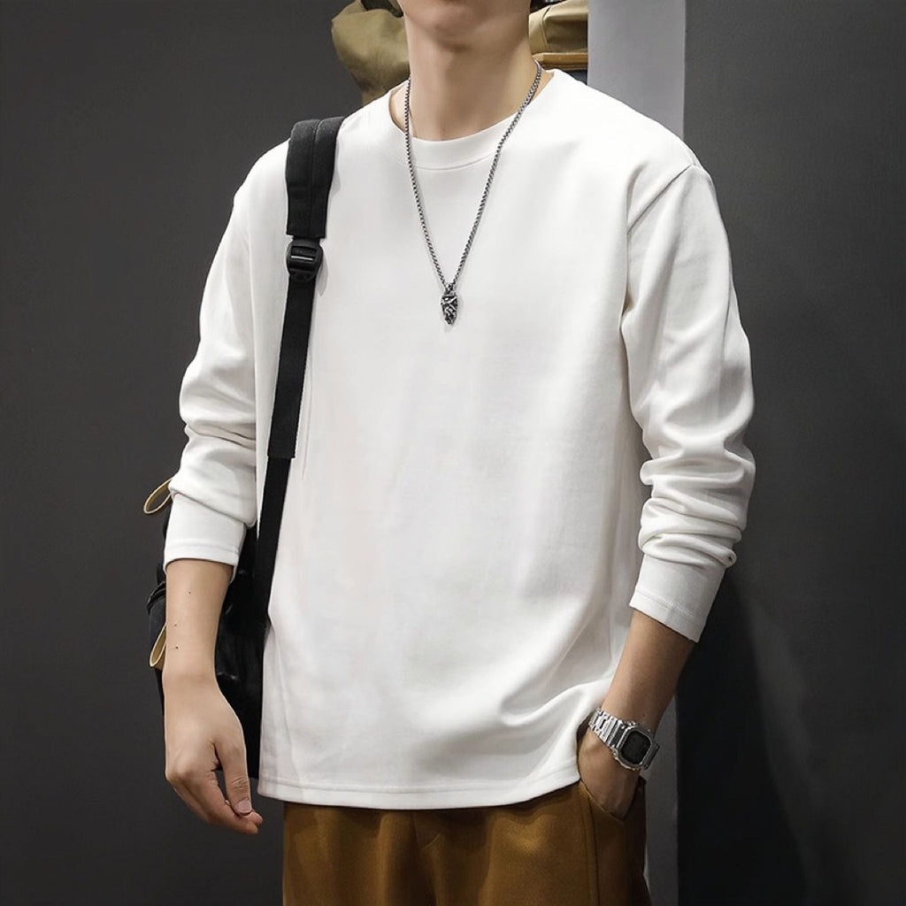 Men's Round Neck Thickened Inner Bottoming Shirt Solid Color Loose-fitting Versatile Top