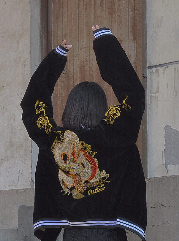 Heavy Industry Embroidery Velveteen Baseball Uniform Couple Jacket