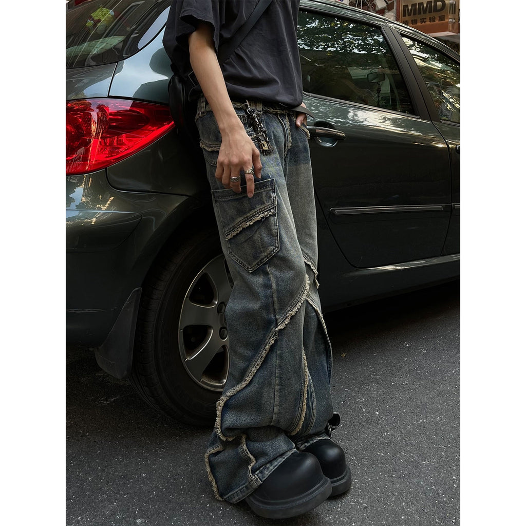 Stitching Edging Zipper Slightly Flared Jeans Loose Draggle-tail Trousers