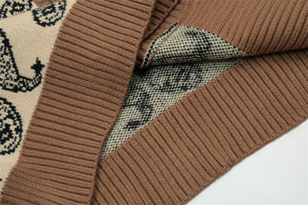 Jacquard Stripe Embroidered Pattern Knitwear Men's V-Neck Sweater