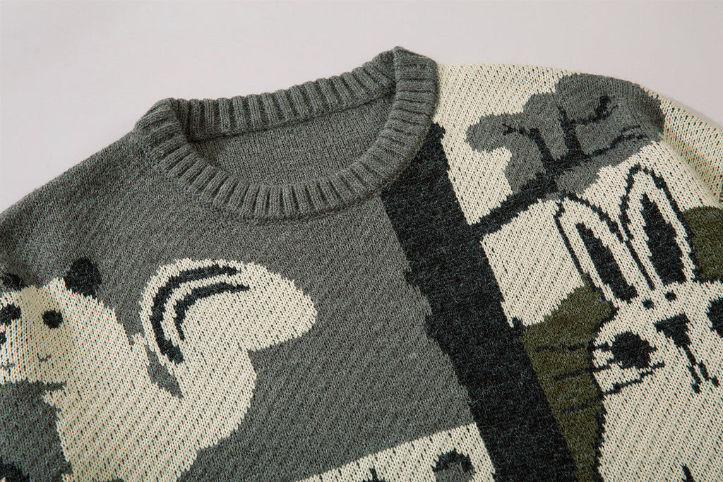 Round Neck Daily Retro Sweater Male Tide Card Autumn And Winter