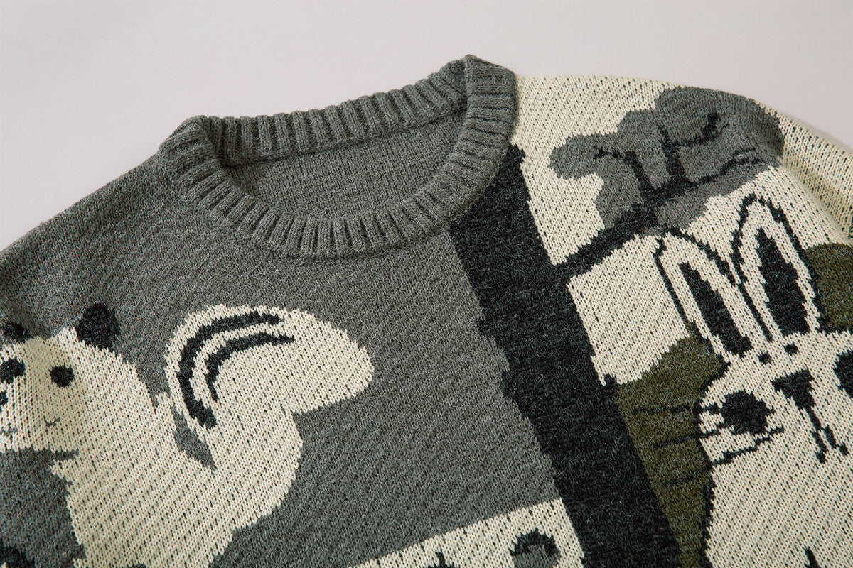 Round Neck Daily Retro Sweater Male Tide Card Autumn And Winter