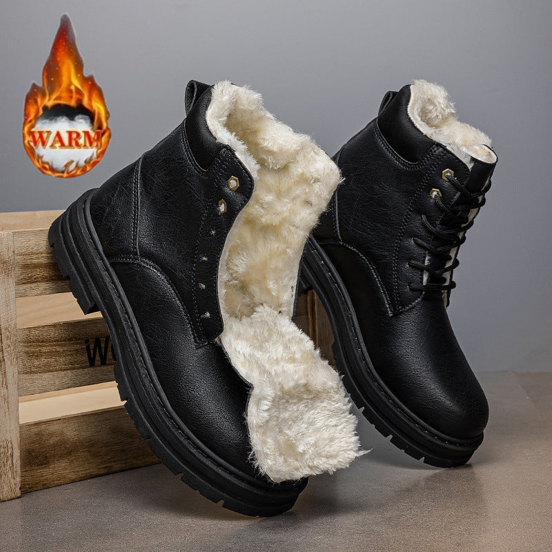 Mens Warm Winter Western Cowboy Boots With Thick Sole In A Retro Style