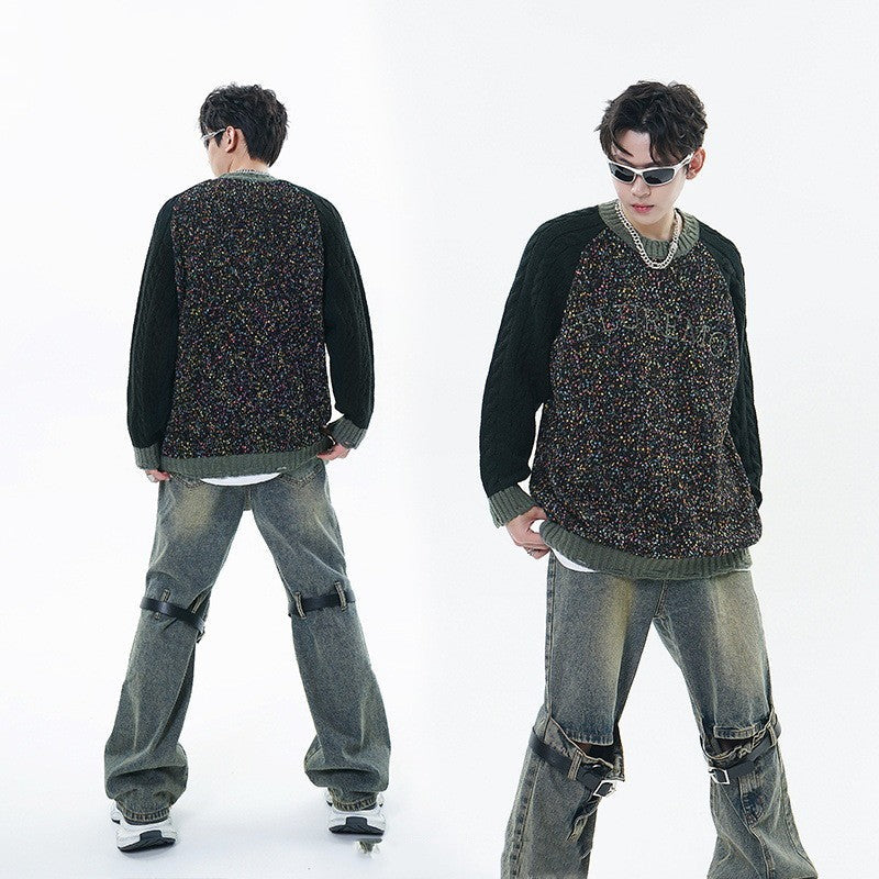 Patchwork Round Neck Couple's Dopamine Sweater