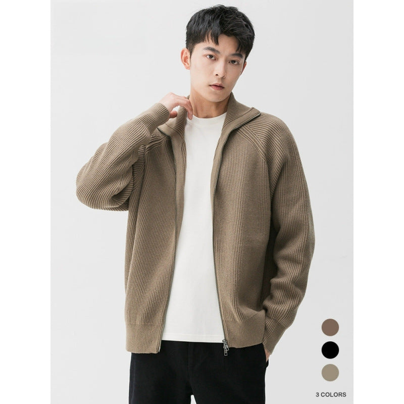 Autumn And Winter Zip-up Knit Cardigan Turtleneck Sweater For Men