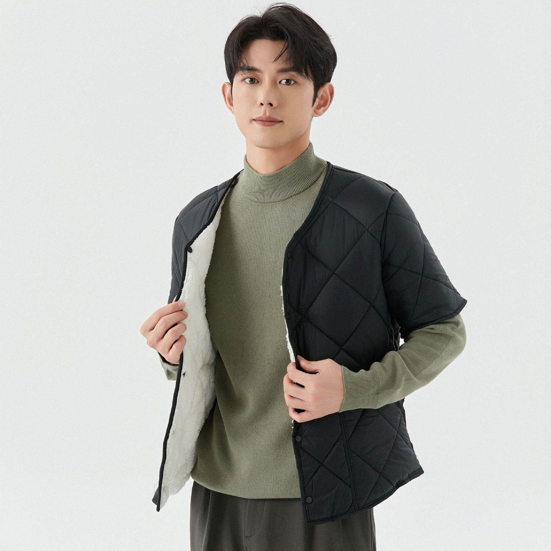 Short Sleeve Plus Velvet Thermal Home Wear Men's Cotton Jacket Top