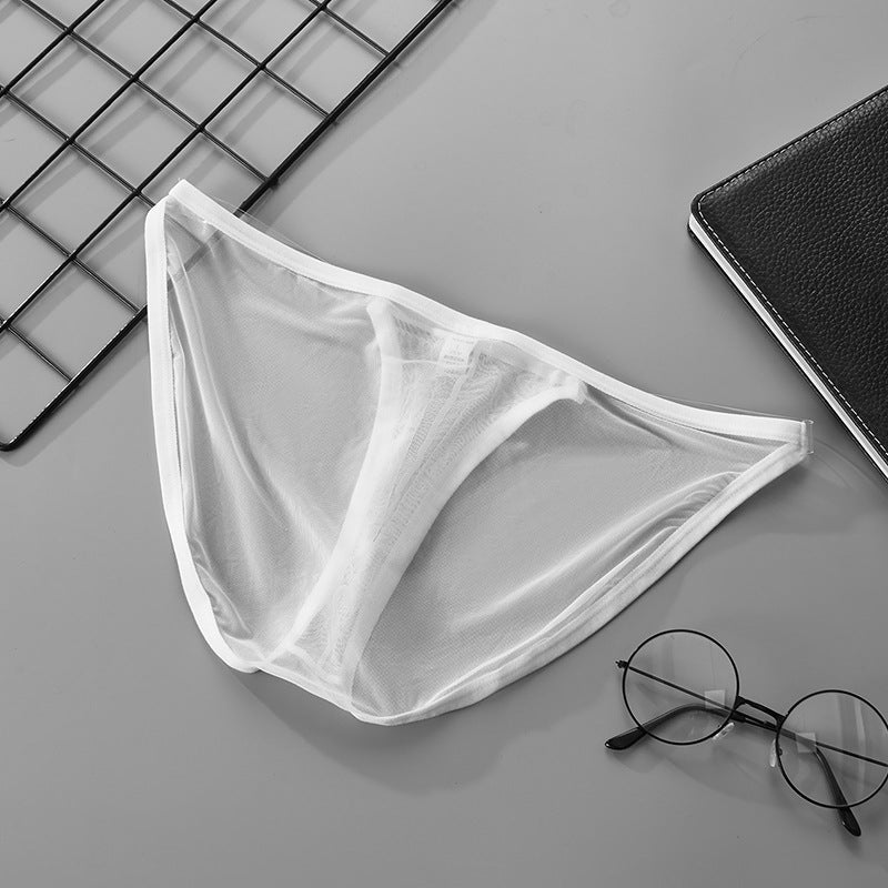 Men's Full Mesh Transparent Belt Thin Low Waist Breathable Briefs