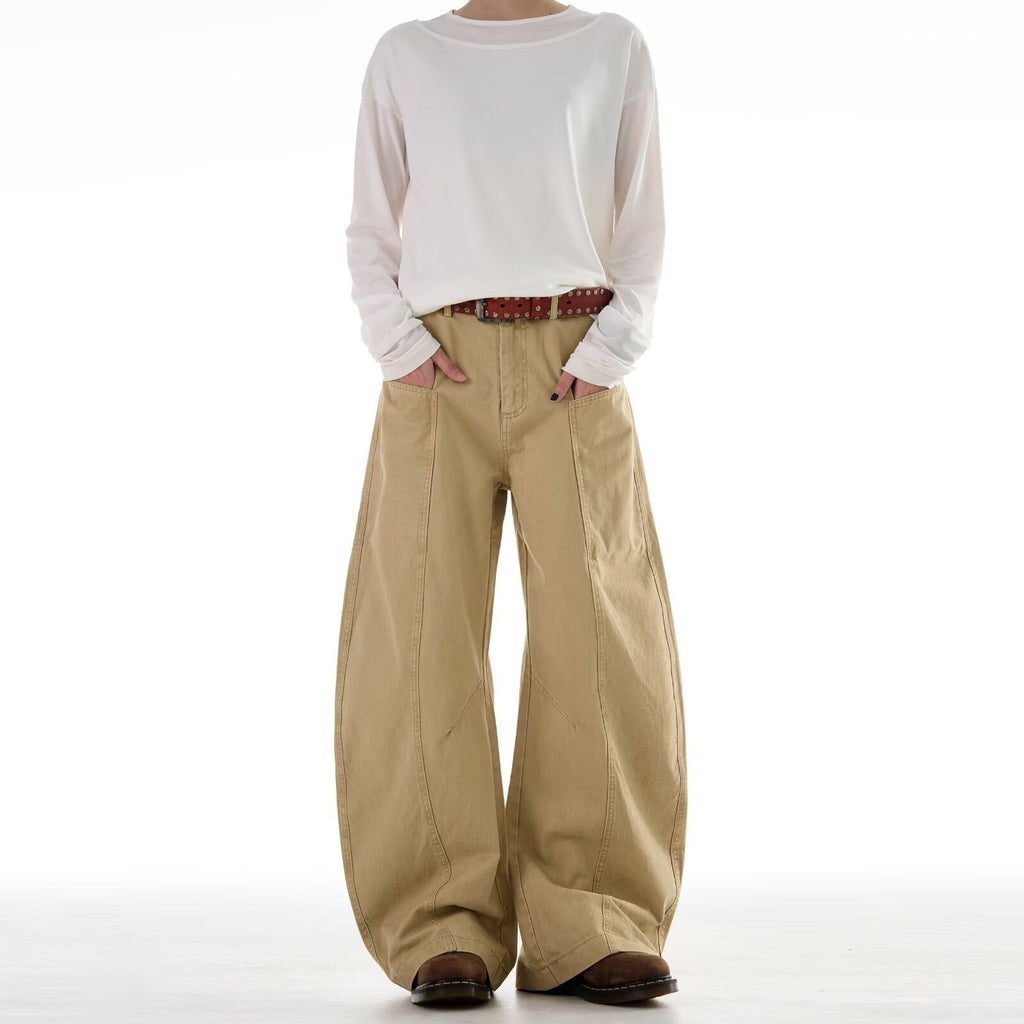 Simple Curved-slash Pants For Men And Women