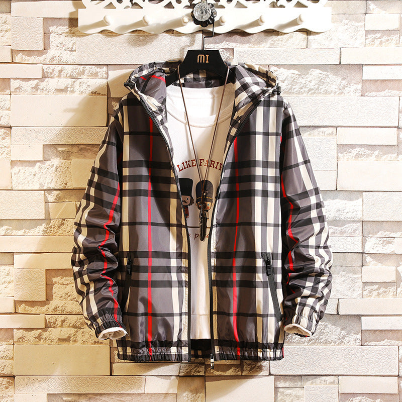 Men's new style Slim Hooded Plaid Jacket