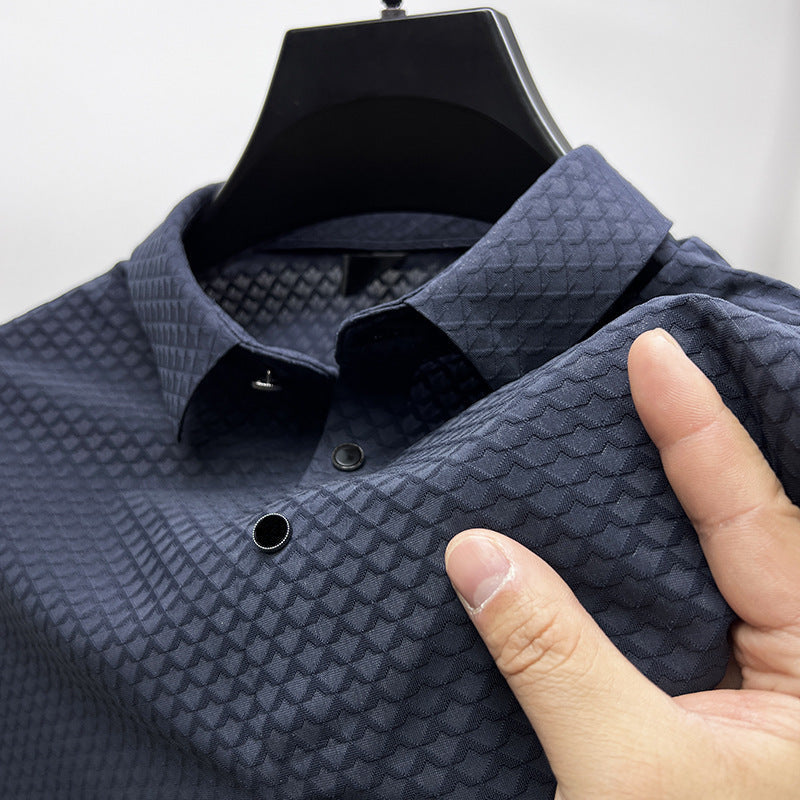 Waffle Ice Silk Short Sleeve T-shirt Men's Shirt Collar Polo Shirt