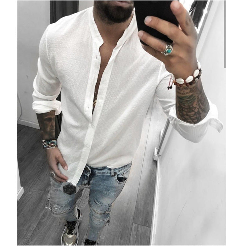 New Men's Breathable Casual Fashion Cotton And Linen Long-sleeved Shirt