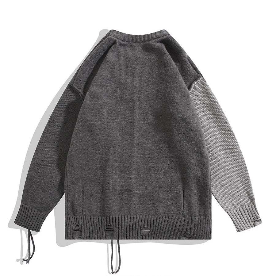 Niche Irregular Stitching Contrast Color Hand-woven Sweater