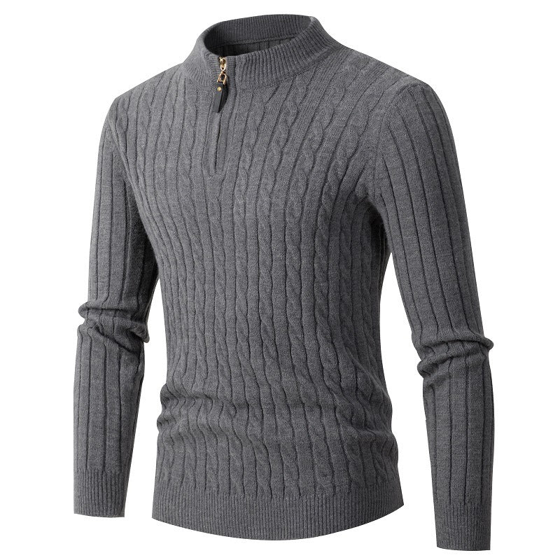 Men's Long Sleeve Twist Half High Neck Zipper Knit
