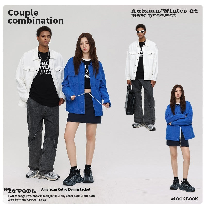 Simplicity Solid Color Loose Denim Jacket