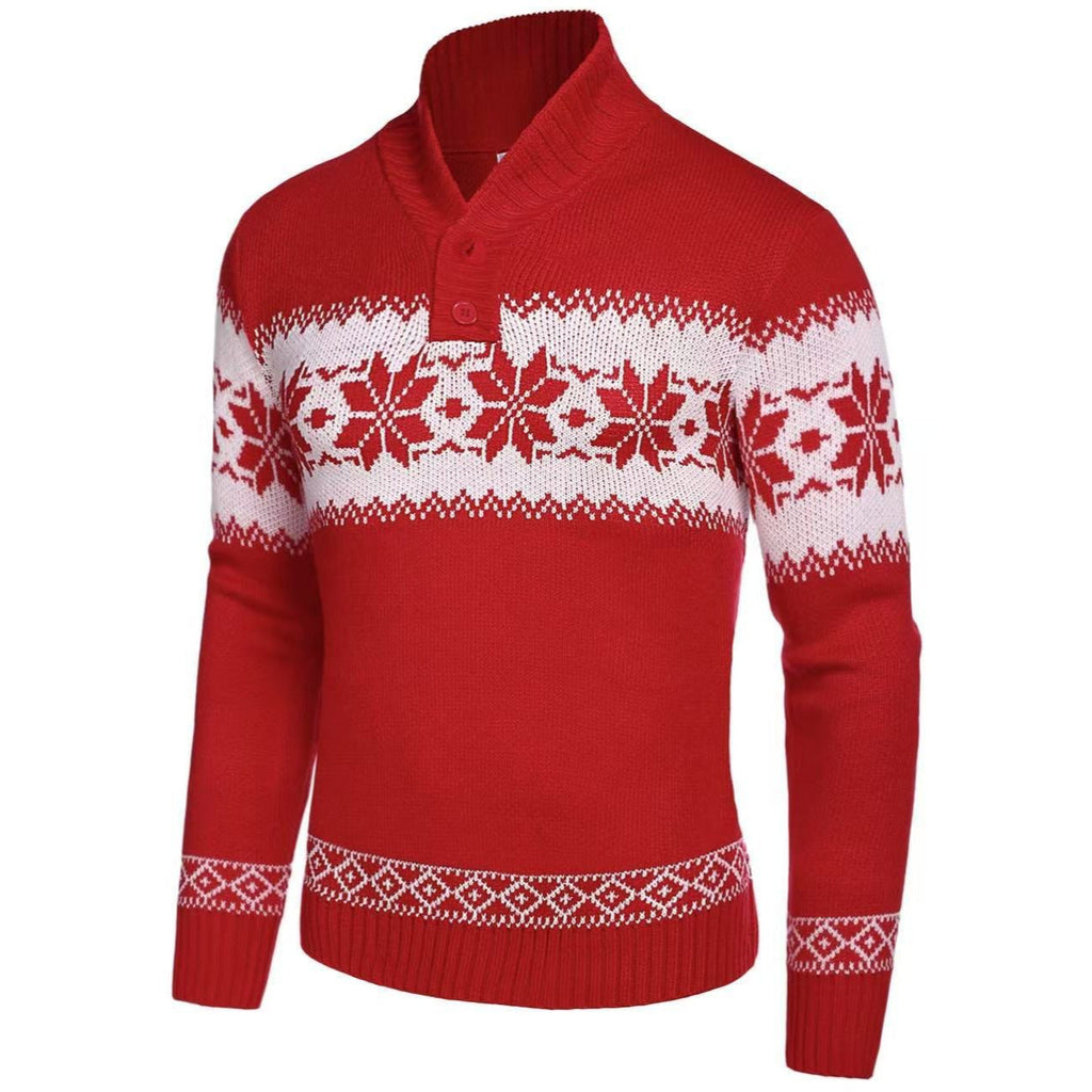 Men's Fashionable Jacquard Knitted Shirt With A Stand-up Collar