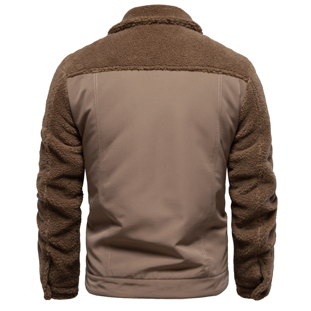 Men's New Jacket Fashion Casual Patchwork Lamb Wool Coat