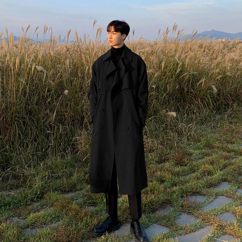 Men's Spring And Autumn Double-breasted Trench Loose Trend Coat
