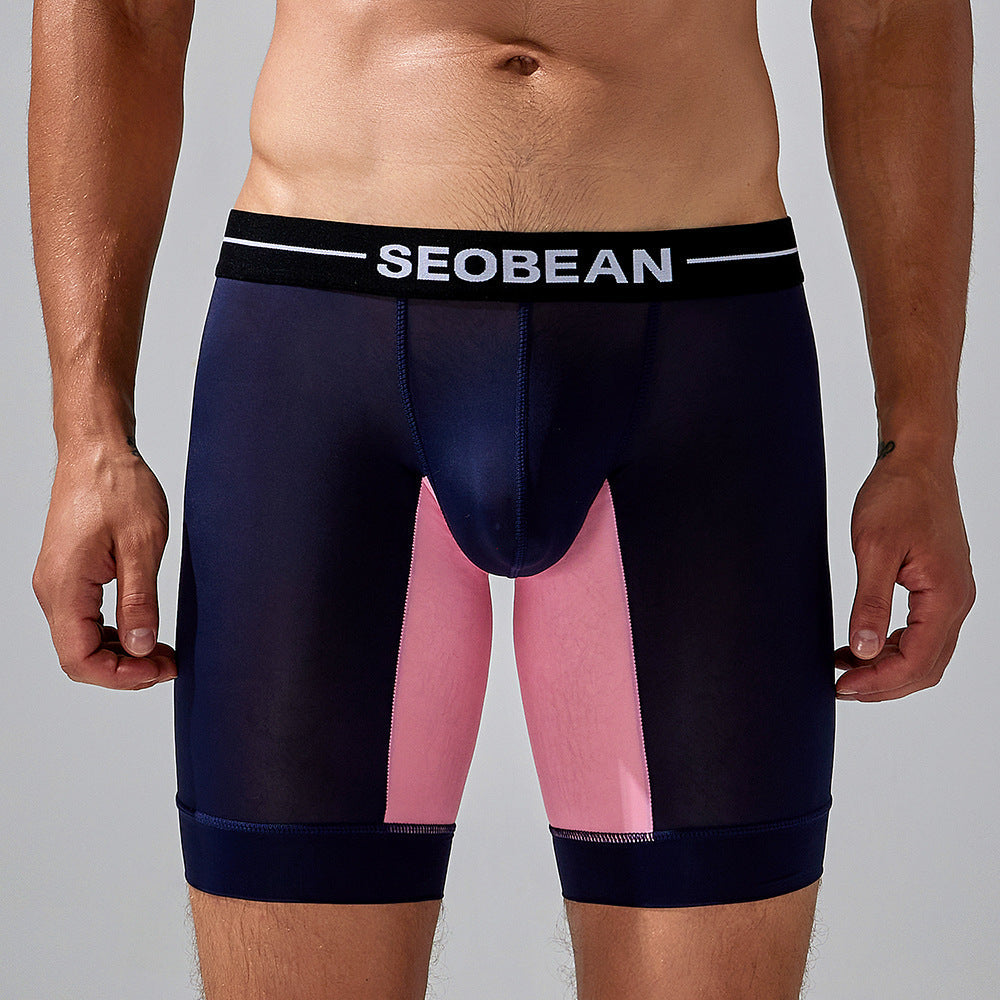 Men's Spring Underwear Fashionable Color Matching Long Men's Boxer Briefs