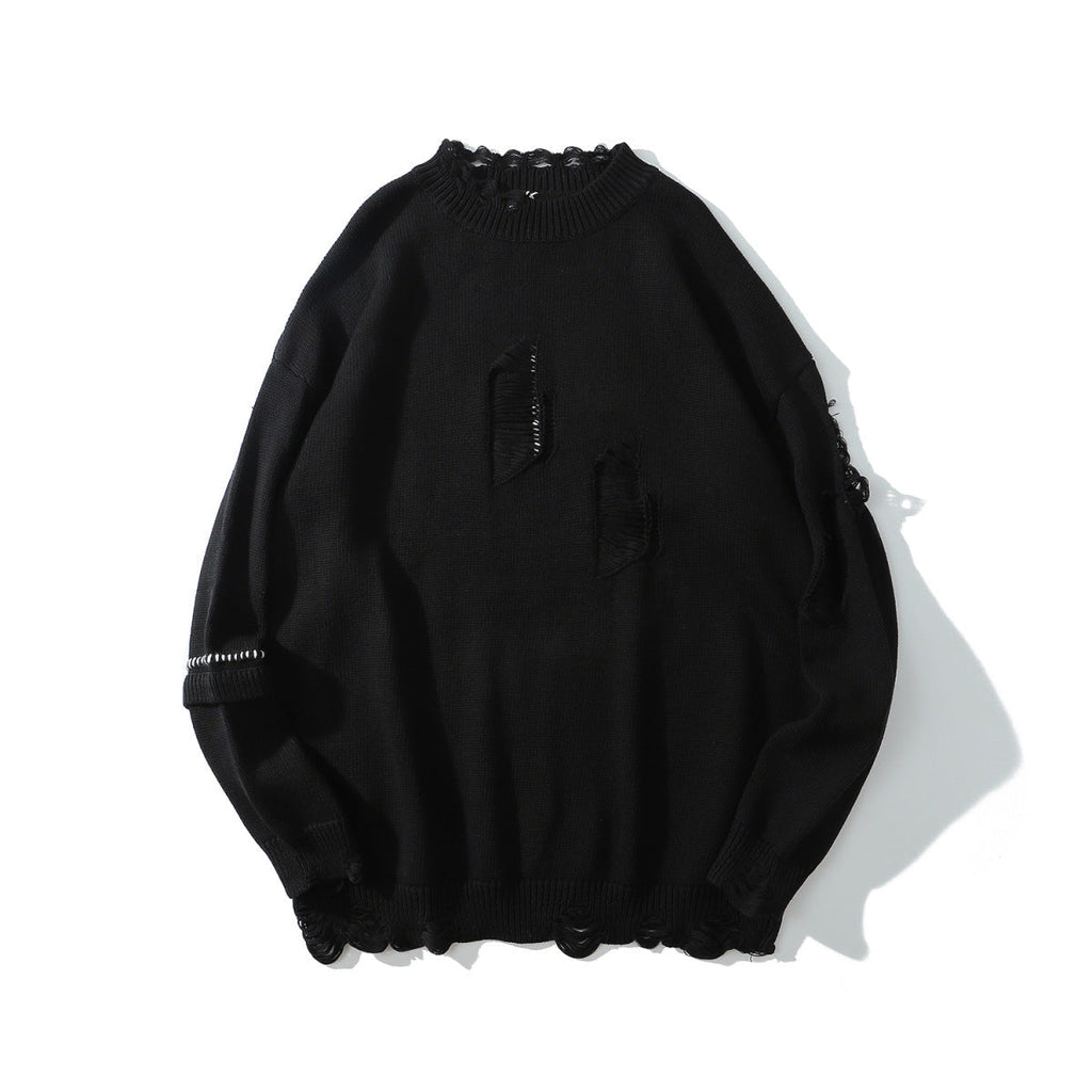 Crew Neck Pullover Sweater Wool Embroidery Loose