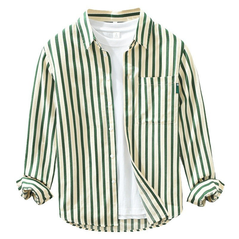 Vertical Striped Long-sleeved Shirt Loose