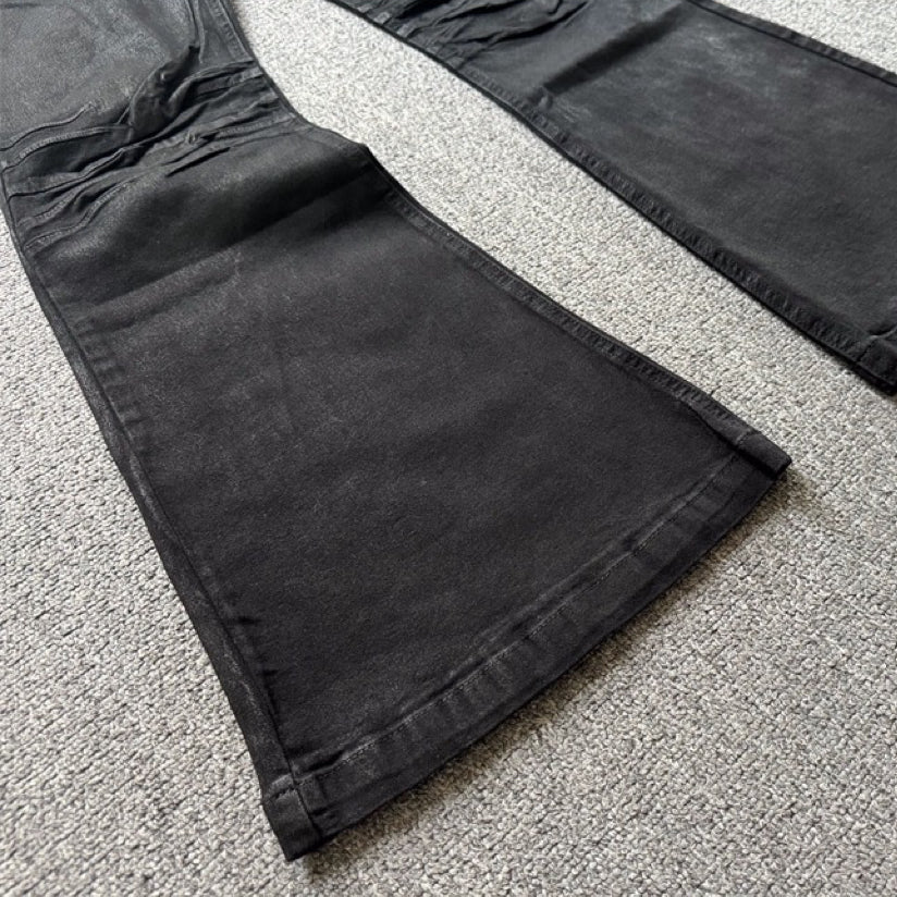 Retro Dark Brush Wax Coating Washed Jeans