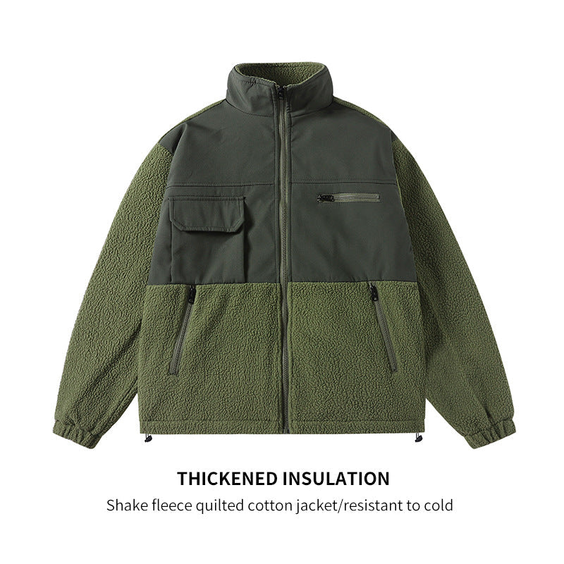 Cross Loose Lapel Fleece Warm Casual Men's Jacket