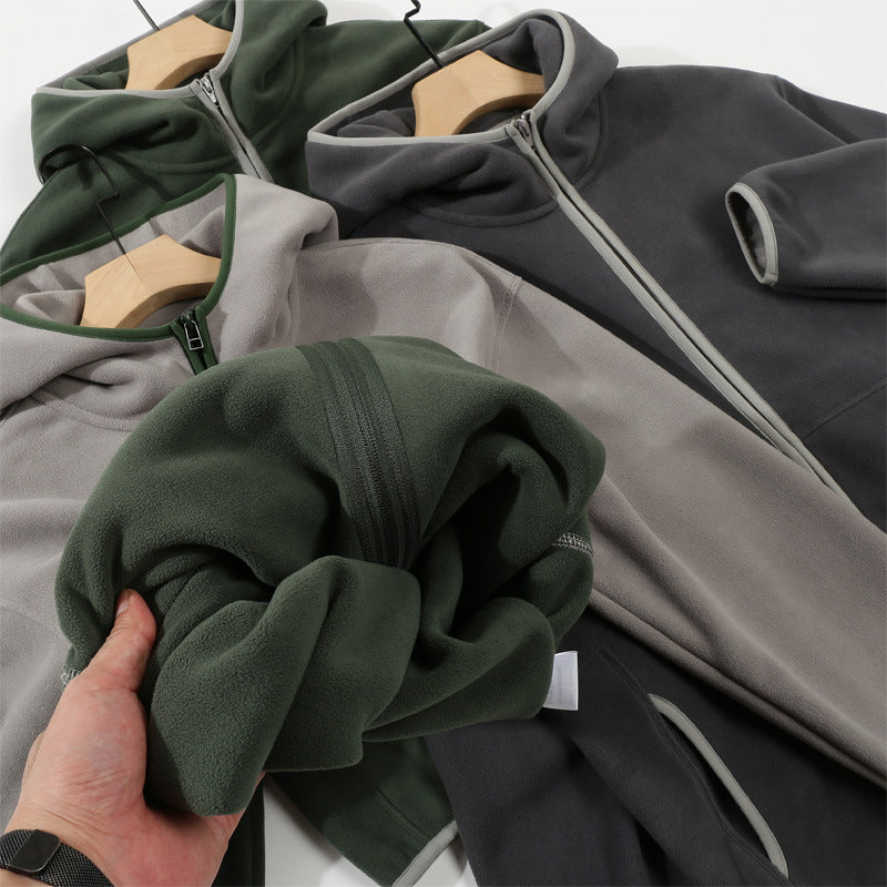 Hooded Sweater Men's Velvet Jacket Zipper